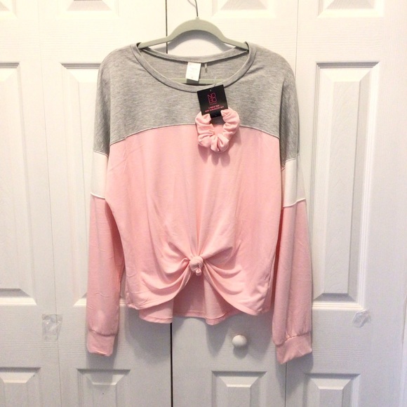 No Boundaries Juniors Plus Pink & Gray Colorblock Top Size XXXL W/Free Scrunchy - Picture 7 of 9
